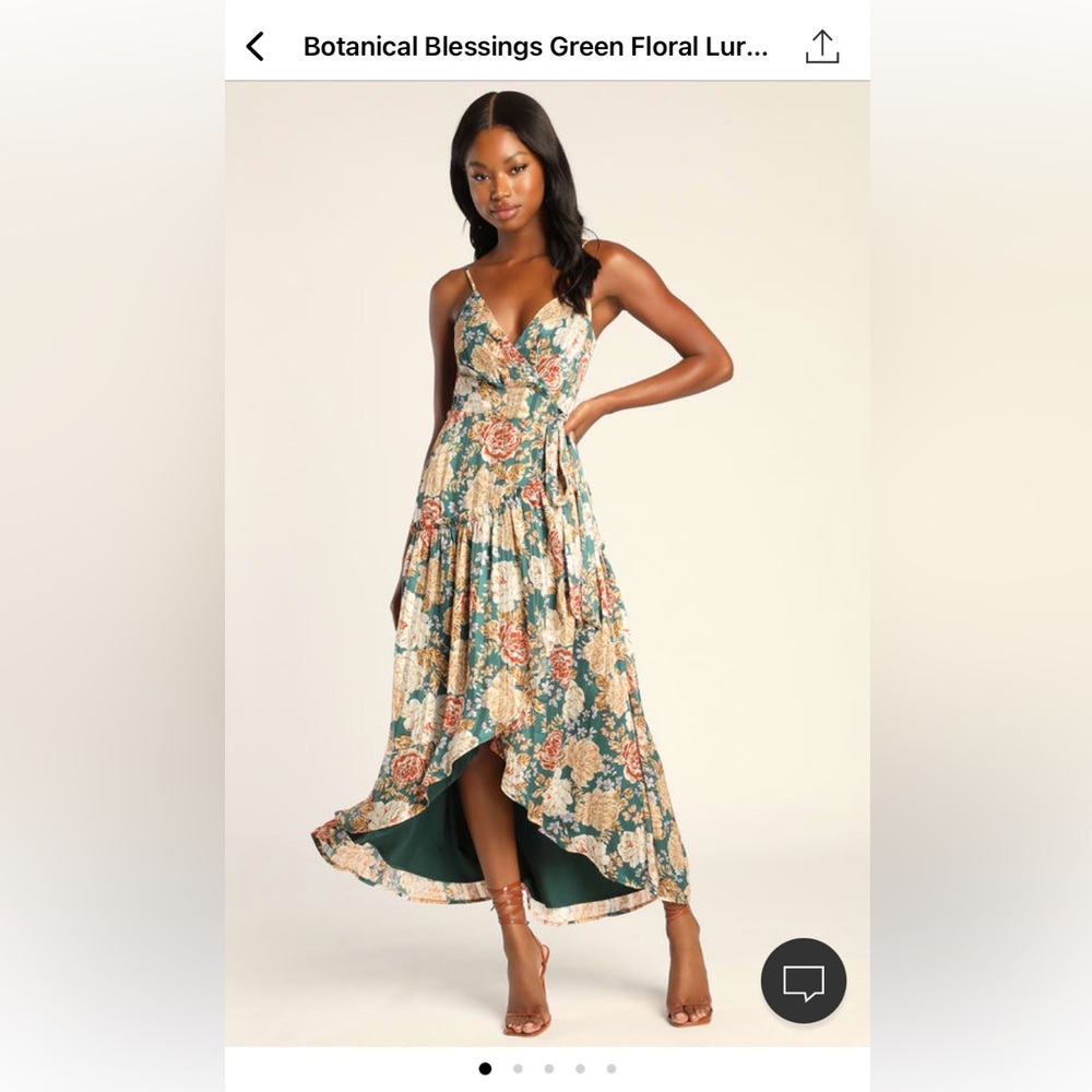 Brand new Lulus Botanical Blessings Green Floral Lure
High Low Wrap Midi Dress